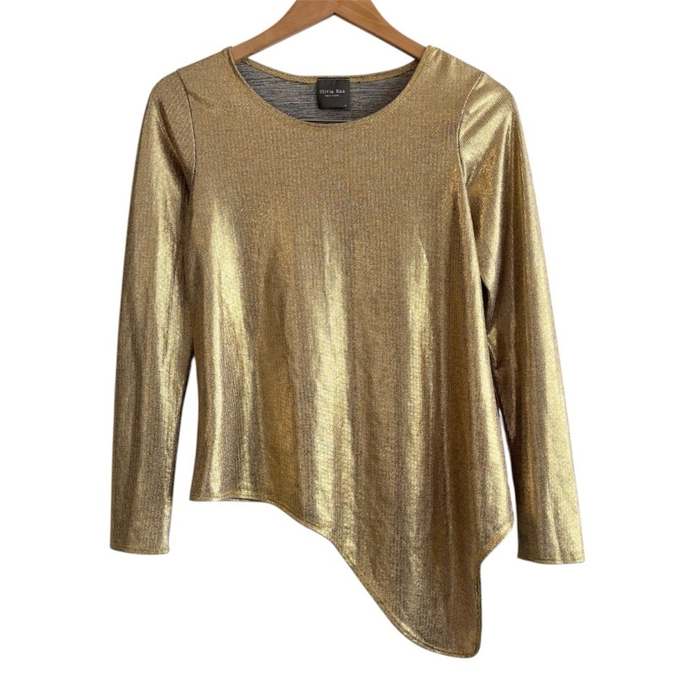 Olivia Rae Gold Asymmetrical Long Sleeve Top